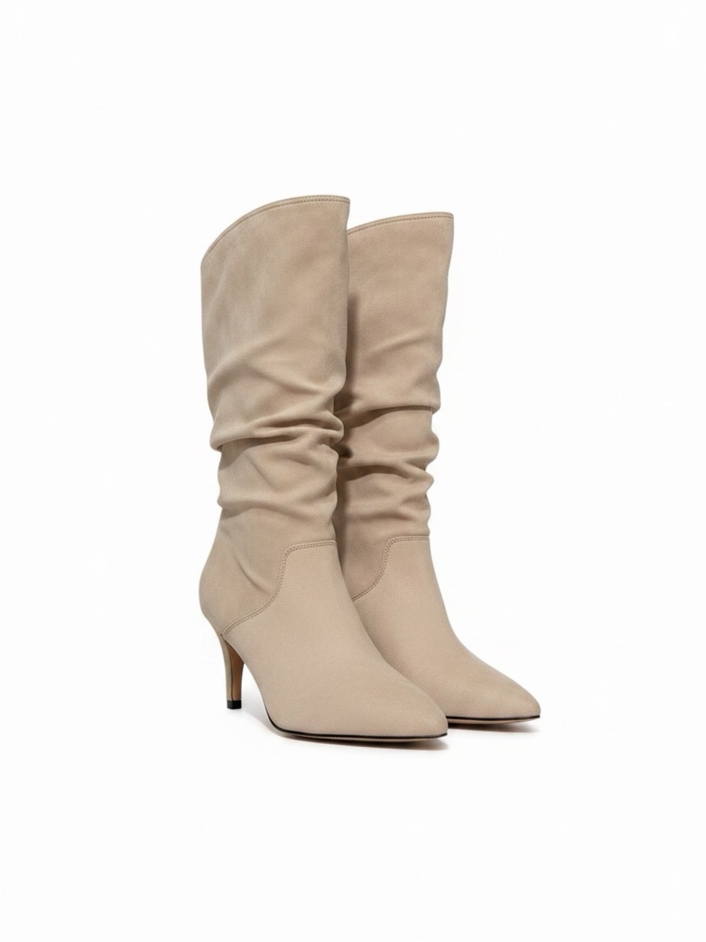Women's Taupe Slouch Mid-Calf Heeled Boots